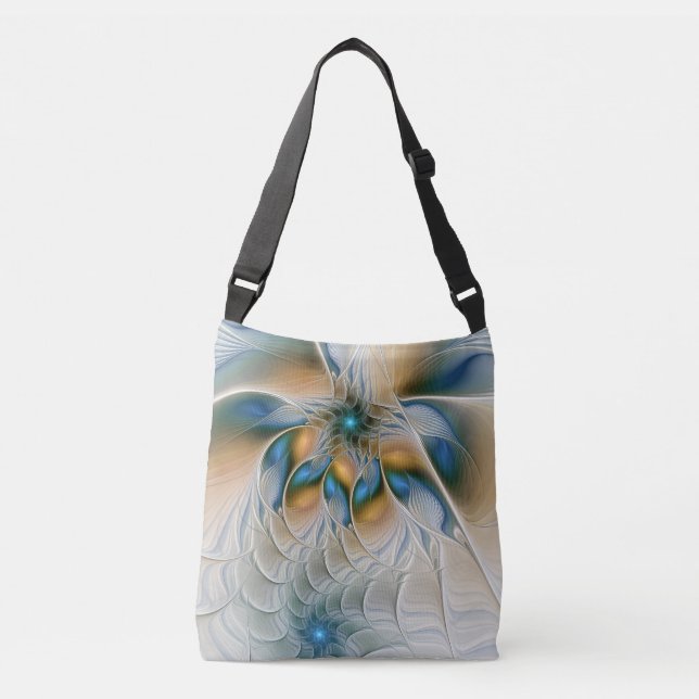 Bolso Cruzado Alarmante, Abstracta Fantasía Fractal Art Con Azul (Anverso)