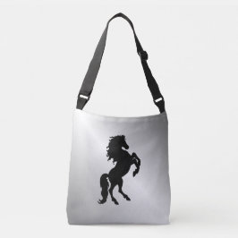 Bolso Cruzado Alcanzando el Stallion Negro / Caballo con plata
