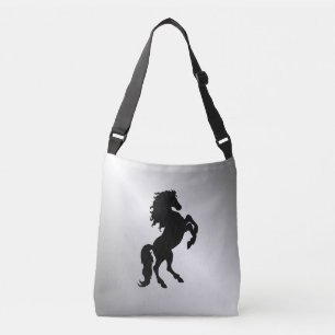 Bolso Cruzado Alcanzando el Stallion Negro / Caballo con plata