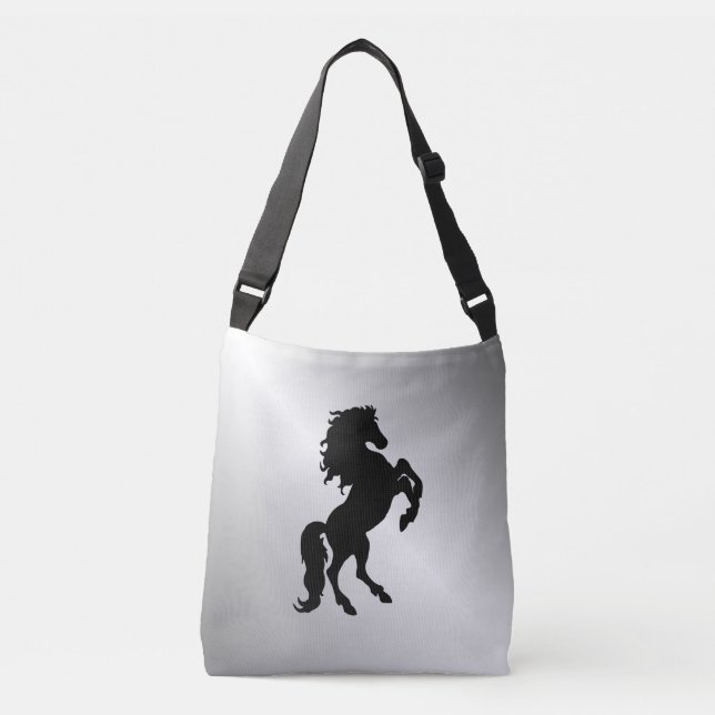Bolso Cruzado Alcanzando el Stallion Negro / Caballo con plata (Anverso)