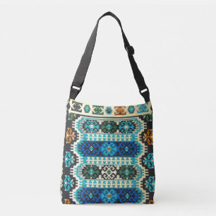 Bolso Cruzado Alfombra antigua oriental turca persa azul verde