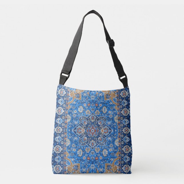 Bolso Cruzado Alfombra persa oriental azul turca antigua (Anverso)