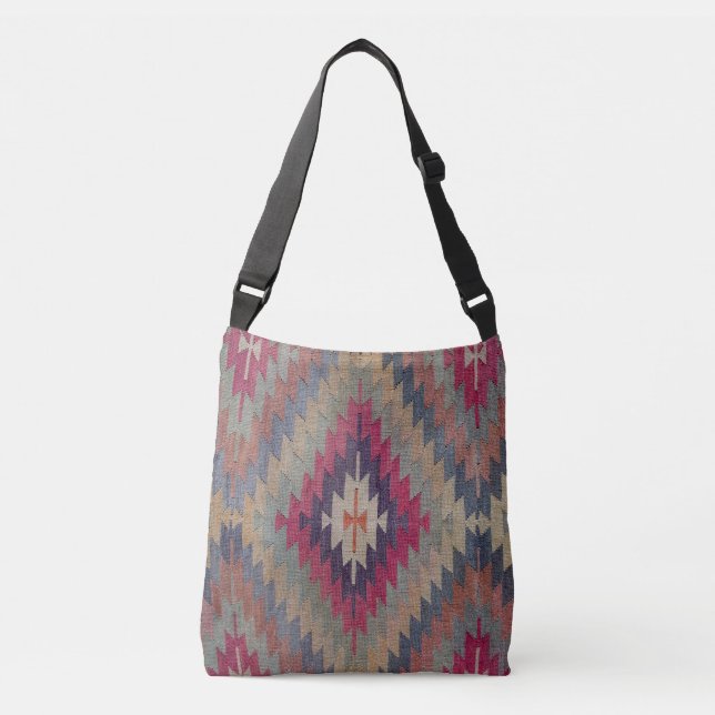 Bolso Cruzado Alfombra turca antigua Kilim Rug (Anverso)