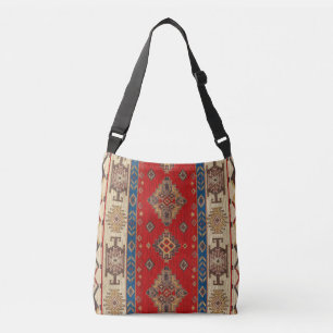 Bolso Cruzado Alfombra Turca Bohemia Beige Rojo Kilim