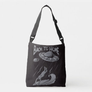 Bolso Cruzado alienígena ufo navegando en ilustracion con vuelta