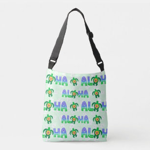 Bolso Cruzado Aloha verde púrpura hawaiana tortuga tropical