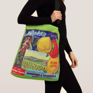Bolso Cruzado alrededor de 1900 Appleton Apples crate label prin