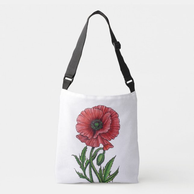 Bolso Cruzado Amapola roja, acuarela y tinta (Anverso)