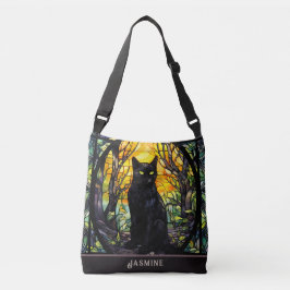 Bolso Cruzado Amarillo de vidrio manchado de gato negro