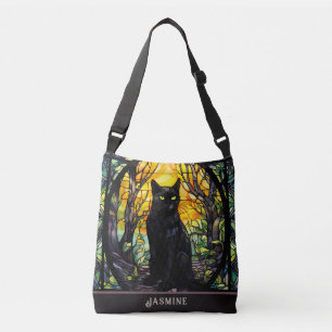 Bolso Cruzado Amarillo de vidrio manchado de gato negro
