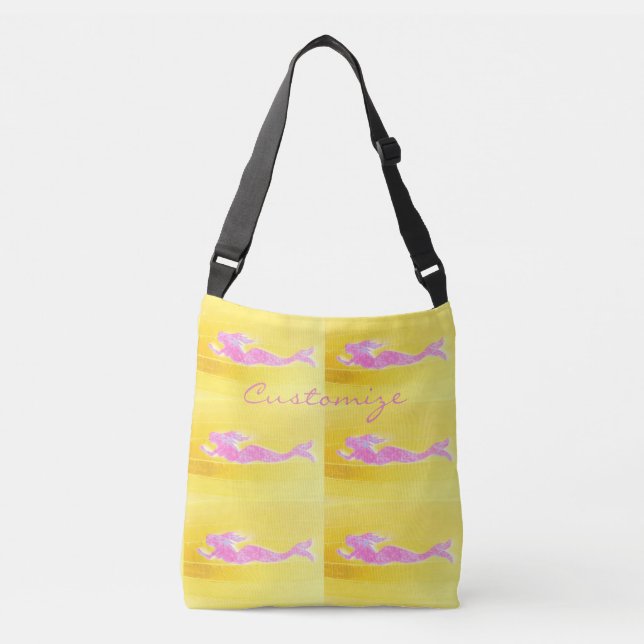 Bolso Cruzado amarillo rosado de las sirenas que nada (Anverso)