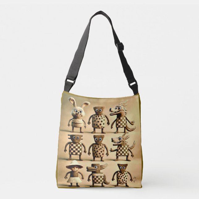 Bolso Cruzado Amigos extraños - Tote familiar de cheques y punto (Anverso)