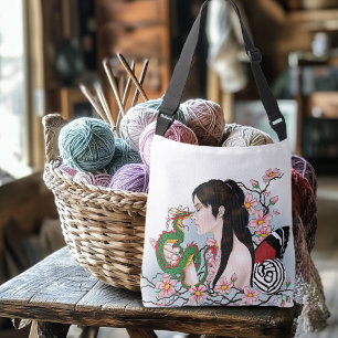 Bolso Cruzado Amistad del dragón de hadas con flores de cerezo