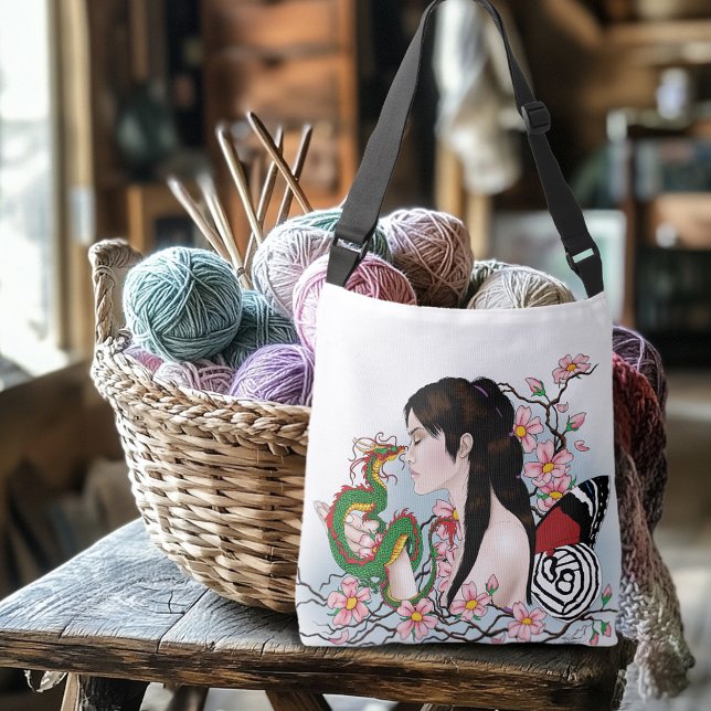 Bolso Cruzado Amistad del dragón de hadas con flores de cerezo (Subido por el creador)