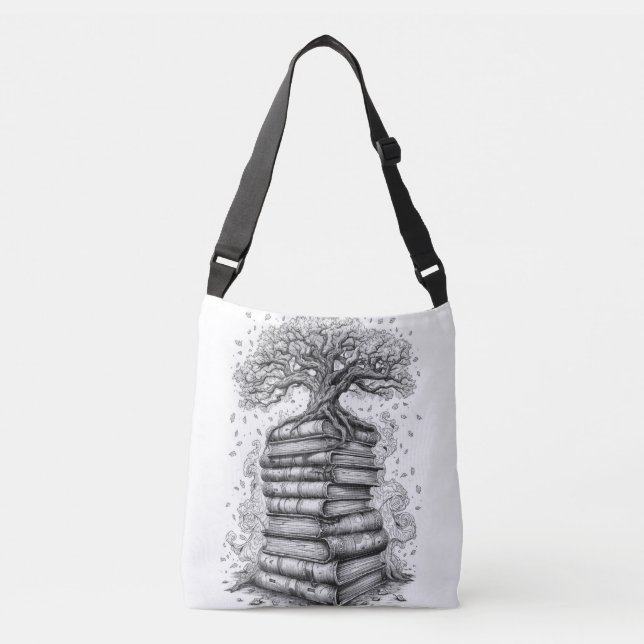 Bolso Cruzado Ancient Tree of Knowledge Ink Graphic Tote Bag (Anverso)