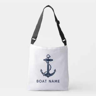 Bolso Cruzado Ancla de barco azul marino moderno nombre personal