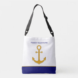 Bolso Cruzado Ancla dorada familiar sobre azul y blanco