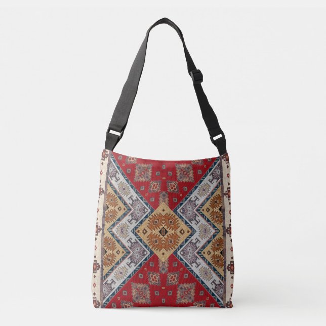 Bolso Cruzado Antigüo de alfombra turca vintage Kilim (Anverso)