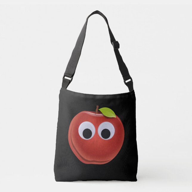 Bolso Cruzado Apple, fruta roja con ojos de google - Personaliza (Anverso)