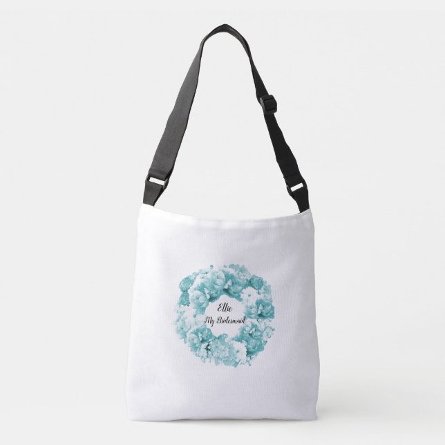 Bolso Cruzado Aqua Floral Wreath Bridesmaid Tote Bag (Anverso)