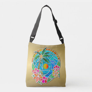 Bolso Cruzado Aqua y Oro Palmeras de Verano Paisaje Oceánico