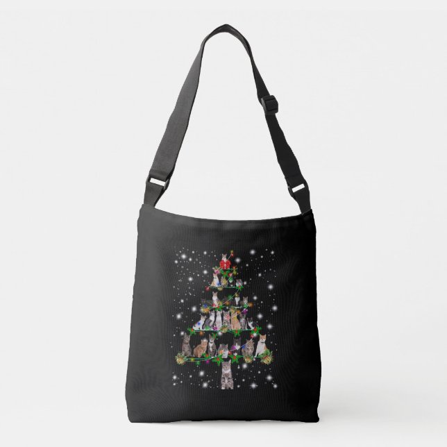 Bolso Cruzado Árbol De Navidad De Gato Cubierto Con Lámparas (Anverso)