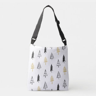Bolso Cruzado Árbol de Navidad moderno patrón negro dorado