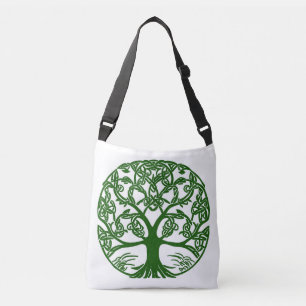Bolso Cruzado Árbol de nudo celta verde de vida en blanco