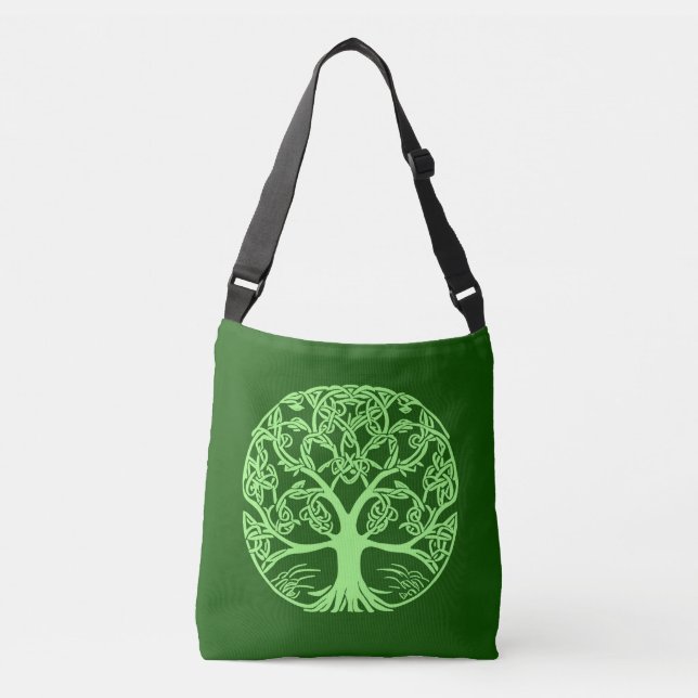 Bolso Cruzado Árbol de nudo celta verde esmeralda (Anverso)