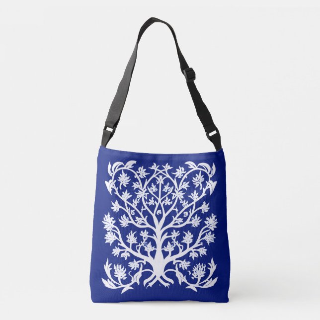 Bolso Cruzado Árbol de vida #4 Azul blanco y cobalto (Reverso)