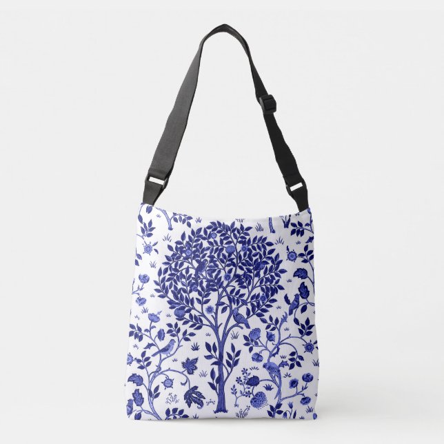 Bolso Cruzado Árbol de vida William Morris, azul cobalto y blanc (Anverso)