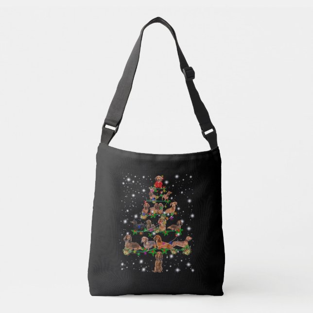 Bolso Cruzado Árbol navideño de Dachshund cubierto por linterna (Anverso)