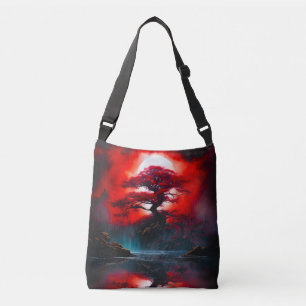 Bolso Cruzado Árbol Rojo Místico Bajo Luna Llena