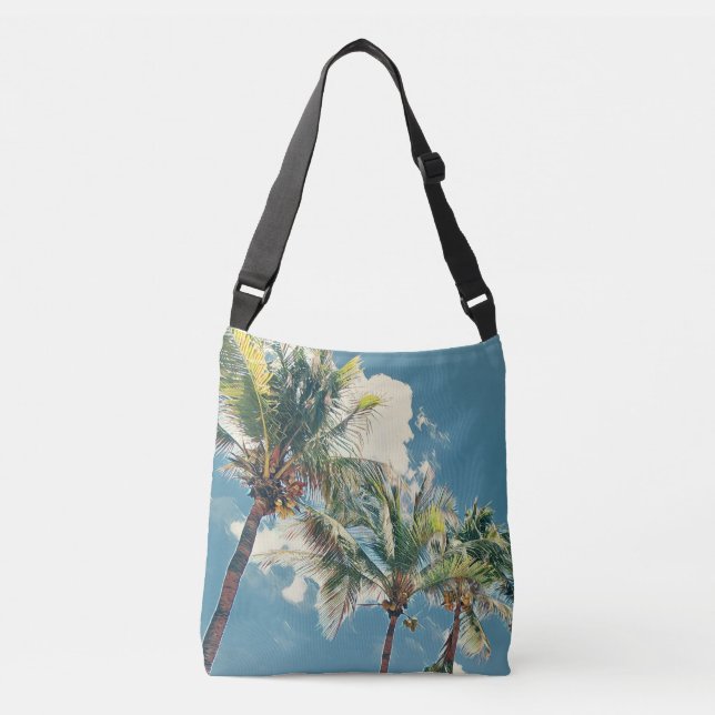 Bolso Cruzado Árbol tropical azul y verde (Anverso)