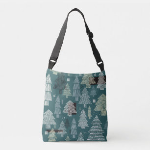 Bolso Cruzado Árboles de invierno, patrón vintage de Navidad.