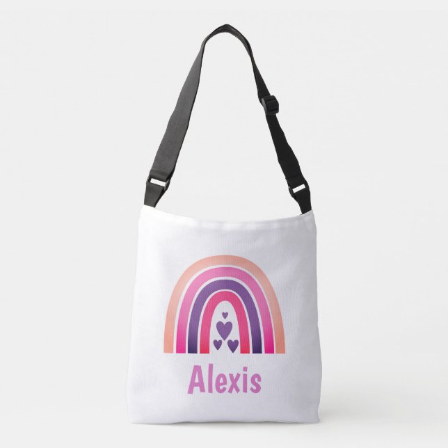 Bolso Cruzado Arcoiris rosa bonito personalizado (Anverso)