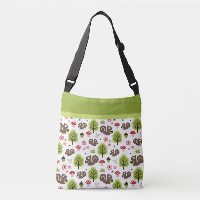Bolso Cruzado Ardilla en el patrón del bosque de robles (Anverso)