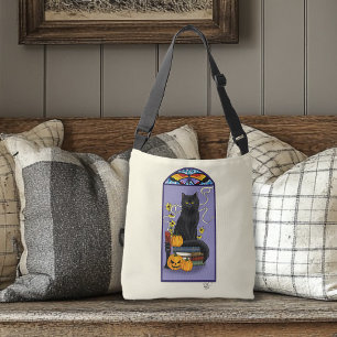 Bolso Cruzado Art Nouveau Gato Negro Calabaza Púrpura Otoño Amar
