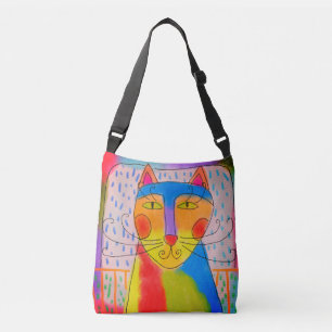 Bolso Cruzado Arte abstracto de gato colorido