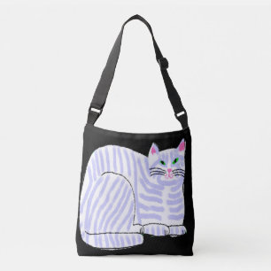 Bolso Cruzado Arte abstracto de gato con rayas moradas