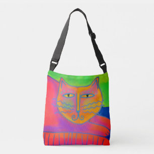 Bolso Cruzado Arte abstracto de gato rosa caliente