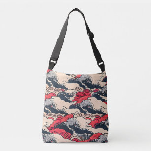 Bolso Cruzado Arte abstracto de olas del océano de estilo japoné