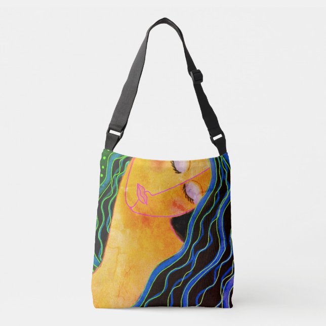 Bolso Cruzado Arte abstracto de pelo negro brillante (Anverso)