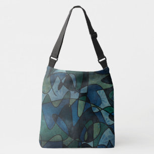 Bolso Cruzado Arte abstracto digital de vidrio emplomado azul ve