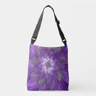 Bolso Cruzado Arte abstracto fractal de flor púrpura psicodélico