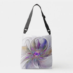 Bolso Cruzado Arte abstracto fractal de flores enérgico y colori