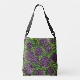 Bolso Cruzado Arte abstracto verde y púrpura