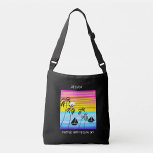 Bolso Cruzado Arte africano, morado y cielo amarillo