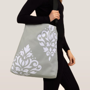 Bolso Cruzado Arte de Damasco con Rollo I Blanco sobre Verde