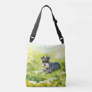 Bolso Cruzado Arte de Digitaces de la acuarela del Schnauzer